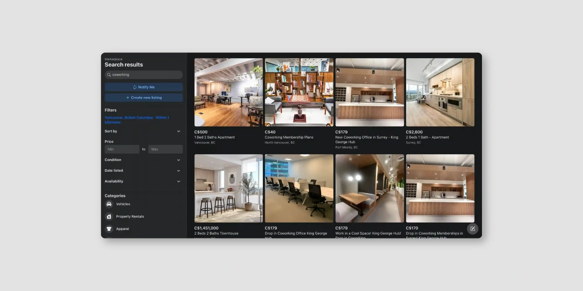 Facebook Marketplace - Websites for coworking spaces