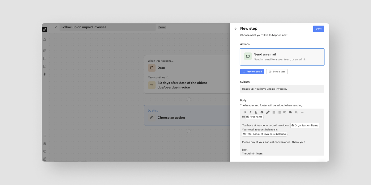 Account total invoice personalization token